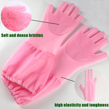 Load image into Gallery viewer, Silicone Dishwashing Scrubbing Gloves Long Cuff and Flannel Lining - airlando
