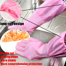 Lade das Bild in den Galerie-Viewer, Silicone Dishwashing Scrubbing Gloves Long Cuff and Flannel Lining - airlando
