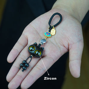 Handmade Cute Wood Cat Pendant - airlando