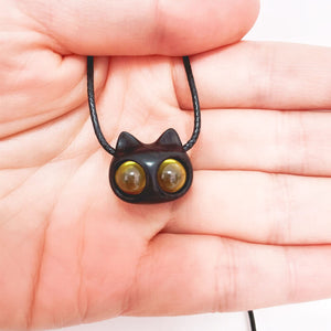 Handmade Cute Wood Cat Pendant Necklace - airlando