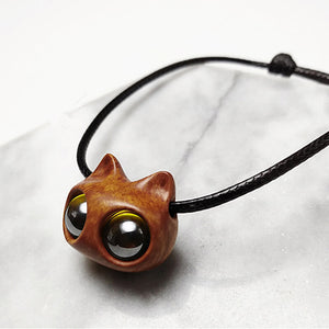 Handmade Wood Cat Pendant Necklace - airlando