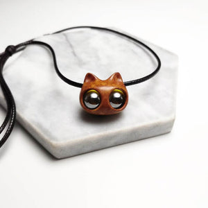 Handmade Wood Cat Pendant Necklace - airlando