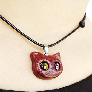 Handmade Wood Carving Cat Necklace - airlando